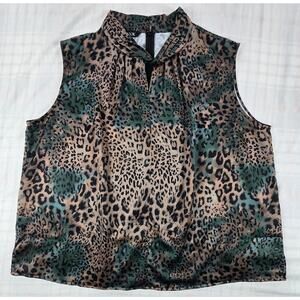 Misook Women's Animal Print Twist Neck Crepe de Chine Blouse Sleeveless XL